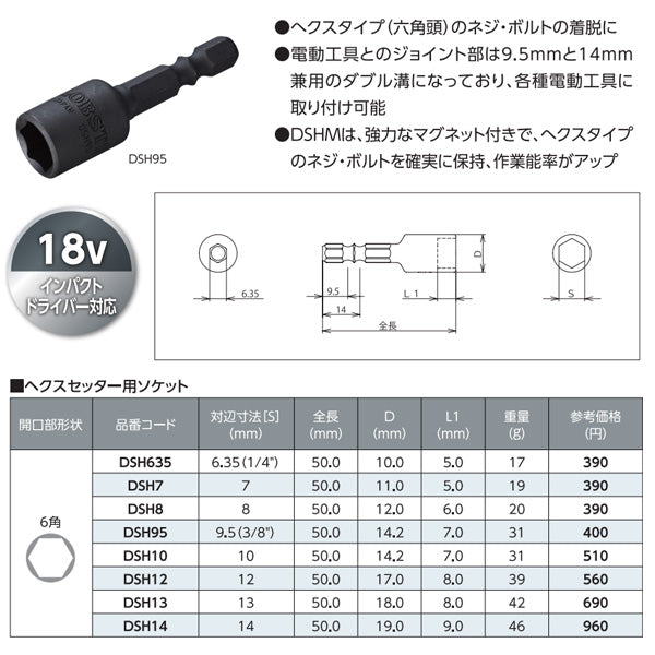 ロブテックス ストロック ヘクスセッター用ソケット 対辺8mm DSH8 エビ LOBSTER ロブスター エビ印工具 LOBTEX