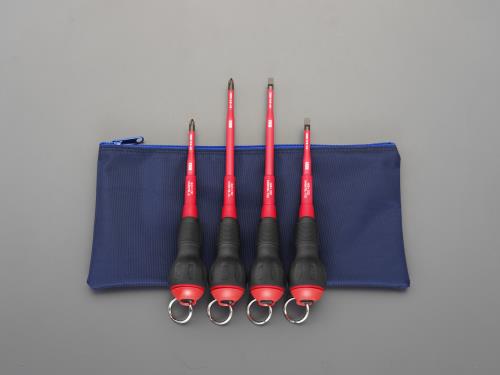 エスコ 4本組 ドライバー(落下防止リング付・絶縁) EA557BL ESCO