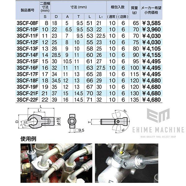 TONE フレックスクロウフットレンチ 22mm 差込角9.5mm (3SCF-22F)(4953488203769) トネ