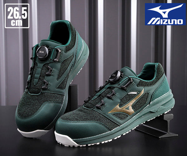 ミズノ 安全靴 F1GA220233 26.5cm グリーン×ゴールド オールマイティLS 52L BOA MIZUNO おしゃれ かっこいい 作業靴 スニーカー