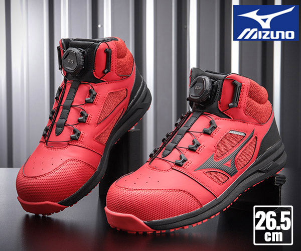 ミズノ 安全靴 F1GA220362 26.5cm レッド×ブラック オールマイティLS 2 73M BOA MIZUNO おしゃれ かっこいい 作業靴 スニーカー