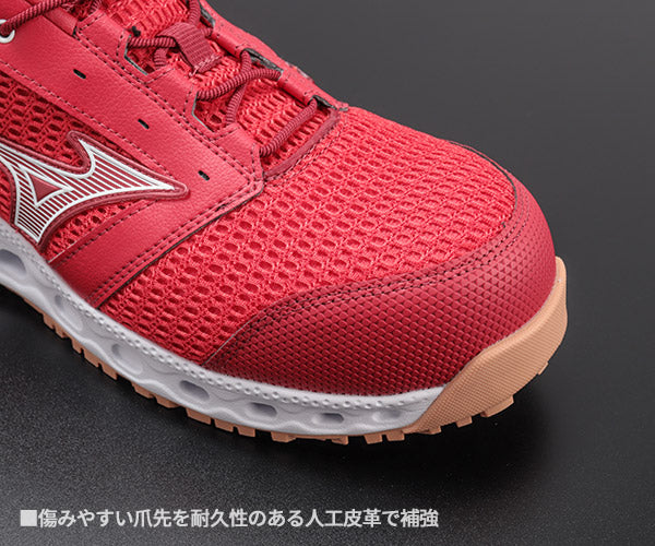 ミズノ 安全靴 オールマイティ VH11L レッド×ホワイト F1GA220462 MIZUNO ALMIGHTY 紐タイプ おしゃれ かっこいい 作業靴 スニーカー