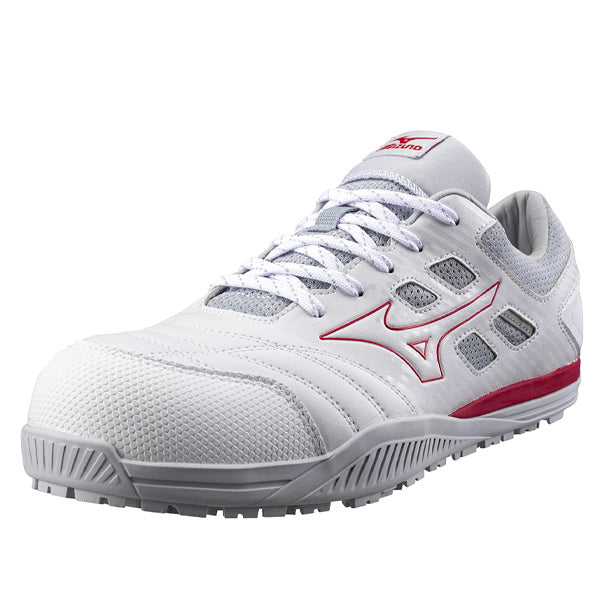 ミズノ 安全靴 オールマイティ TDII11L F1GA230001 ホワイト×レッド ワーキングシューズ MIZUNO おしゃれ かっこいい 作業靴 紐タイプ JSAA A種 プロスニーカー プロアクティブスニーカー