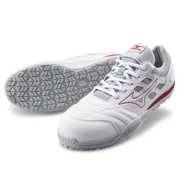 ミズノ 安全靴 オールマイティ TDII11L F1GA230001 ホワイト×レッド ワーキングシューズ MIZUNO おしゃれ かっこいい 作業靴 紐タイプ JSAA A種 プロスニーカー プロアクティブスニーカー