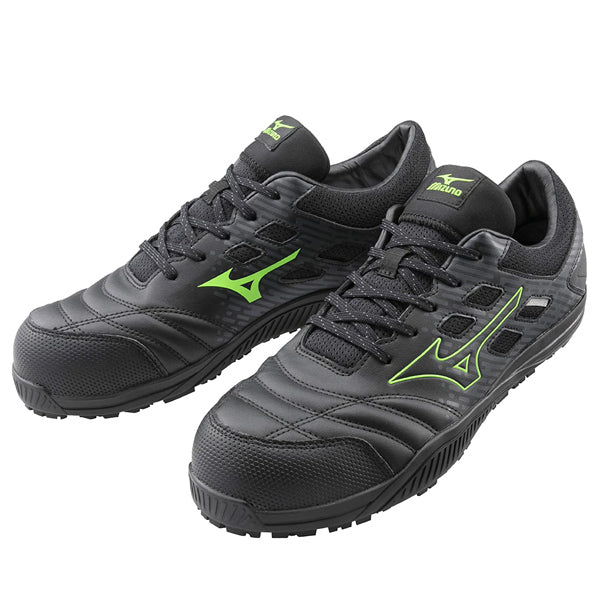 ミズノ 安全靴 オールマイティ TDII11L F1GA230009 ブラック×グリーン ワーキングシューズ MIZUNO おしゃれ かっこいい 作業靴 紐タイプ JSAA A種 プロスニーカー プロアクティブスニーカー