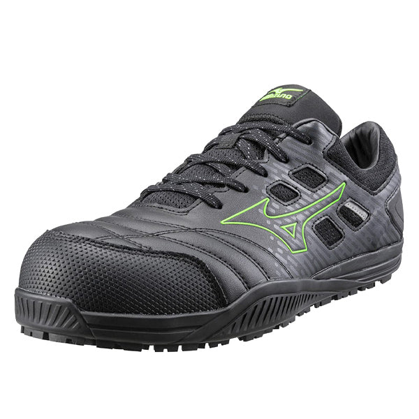 ミズノ 安全靴 オールマイティ TDII11L F1GA230009 ブラック×グリーン ワーキングシューズ MIZUNO おしゃれ かっこいい 作業靴 紐タイプ JSAA A種 プロスニーカー プロアクティブスニーカー
