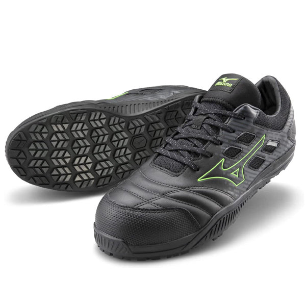 ミズノ 安全靴 オールマイティ TDII11L F1GA230009 ブラック×グリーン ワーキングシューズ MIZUNO おしゃれ かっこいい 作業靴 紐タイプ JSAA A種 プロスニーカー プロアクティブスニーカー