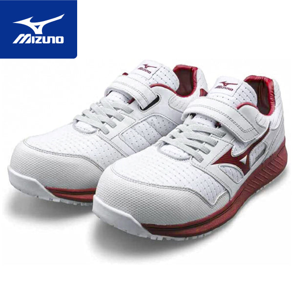 ミズノ 安全靴 オールマイティ EU33L F1GA230201 ホワイト×ワインレッド ワーキングシューズ MIZUNO ワークシューズ おしゃれ かっこいい 作業靴 ゴム紐&ベルトタイプ JSAA A種 プロスニーカー プロアクティブスニーカー