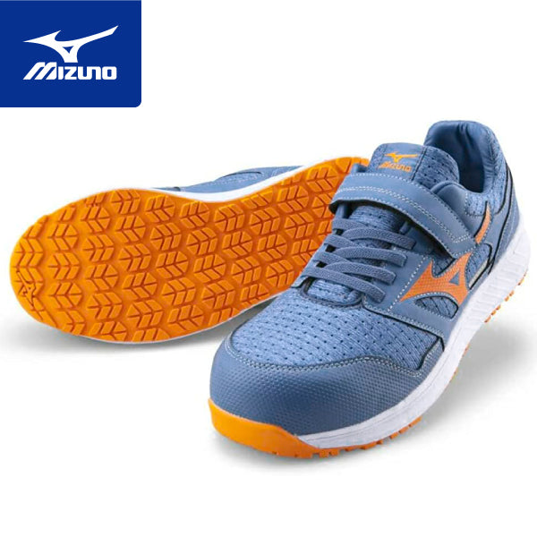 ミズノ 安全靴 オールマイティ EU33L F1GA230227 ブルー×オレンジ ワーキングシューズ MIZUNO ワークシューズ おしゃれ かっこいい 作業靴 ゴム紐&ベルトタイプ JSAA A種 プロスニーカー プロアクティブスニーカー