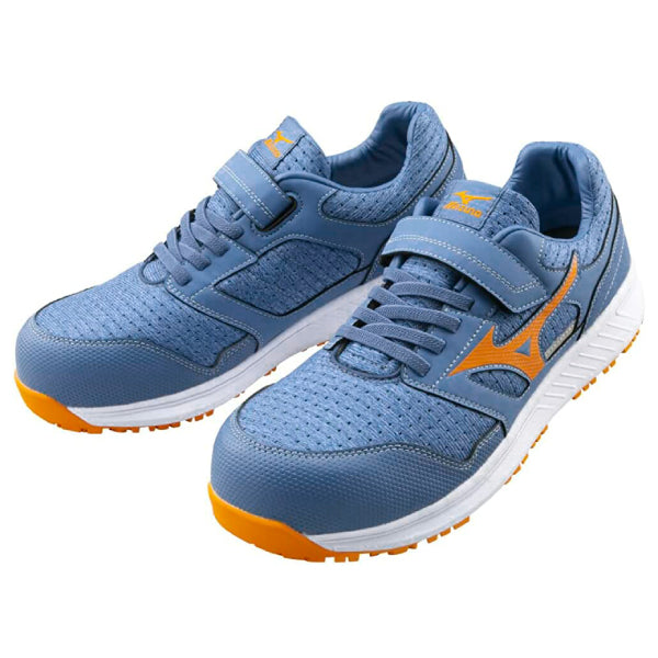 ミズノ 安全靴 オールマイティ EU33L F1GA230227 ブルー×オレンジ ワーキングシューズ MIZUNO ワークシューズ おしゃれ かっこいい 作業靴 ゴム紐&ベルトタイプ JSAA A種 プロスニーカー プロアクティブスニーカー