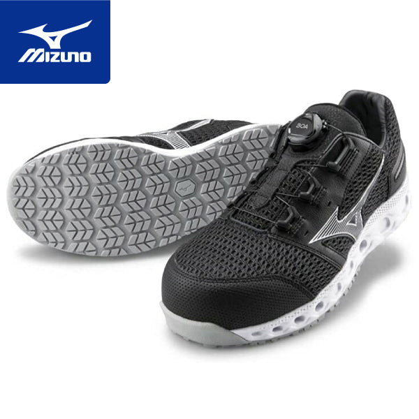 ミズノ 安全靴 オールマイティ VH51L BOA F1GA230609 ブラック×シルバー ワーキングシューズ MIZUNO おしゃれ かっこいい 作業靴 boa JSAA A種 プロスニーカー プロアクティブスニーカー