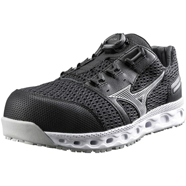 ミズノ 安全靴 オールマイティ VH51L BOA F1GA230609 ブラック×シルバー ワーキングシューズ MIZUNO おしゃれ かっこいい 作業靴 boa JSAA A種 プロスニーカー プロアクティブスニーカー