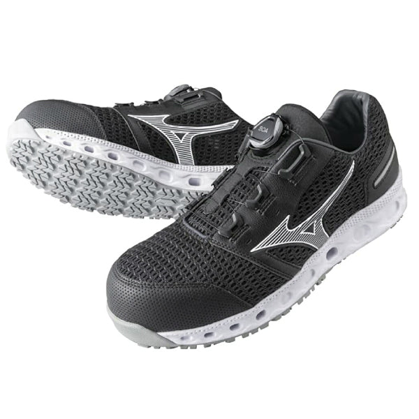 ミズノ 安全靴 オールマイティ VH51L BOA F1GA230609 ブラック×シルバー ワーキングシューズ MIZUNO おしゃれ かっこいい 作業靴 boa JSAA A種 プロスニーカー プロアクティブスニーカー