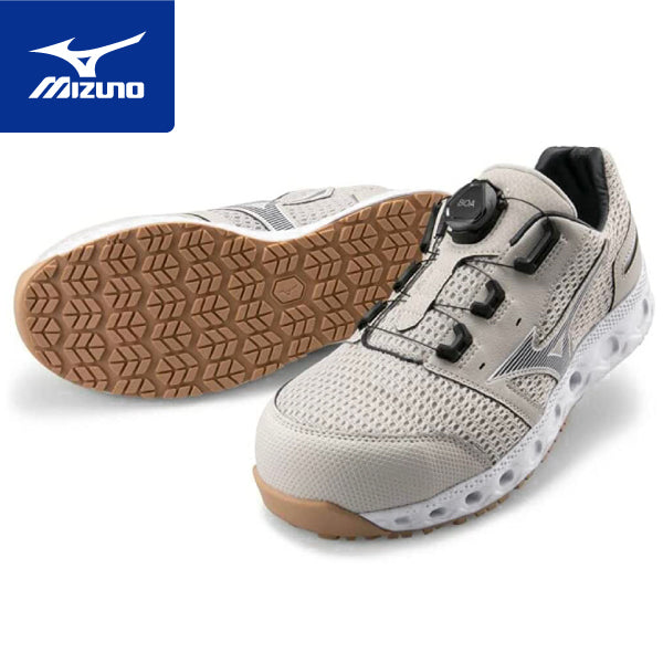 ミズノ 安全靴 オールマイティ VH51L BOA F1GA230649 ベージュ×ダークグレー ワーキングシューズ MIZUNO おしゃれ かっこいい 作業靴 boa JSAA A種 プロスニーカー プロアクティブスニーカー
