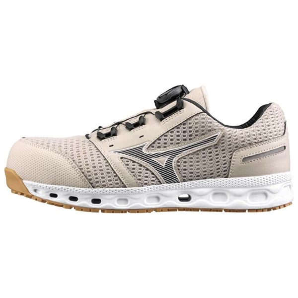 ミズノ 安全靴 オールマイティ VH51L BOA F1GA230649 ベージュ×ダークグレー ワーキングシューズ MIZUNO おしゃれ かっこいい 作業靴 boa JSAA A種 プロスニーカー プロアクティブスニーカー