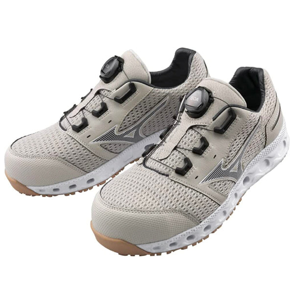 ミズノ 安全靴 オールマイティ VH51L BOA F1GA230649 ベージュ×ダークグレー ワーキングシューズ MIZUNO おしゃれ かっこいい 作業靴 boa JSAA A種 プロスニーカー プロアクティブスニーカー
