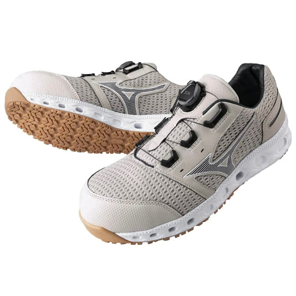 ミズノ 安全靴 オールマイティ VH51L BOA F1GA230649 ベージュ×ダークグレー ワーキングシューズ MIZUNO おしゃれ かっこいい 作業靴 boa JSAA A種 プロスニーカー プロアクティブスニーカー