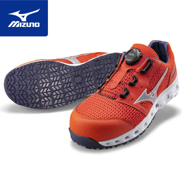ミズノ 安全靴 オールマイティ VH51L BOA F1GA230654 オレンジ×ブルー ワーキングシューズ MIZUNO おしゃれ かっこいい 作業靴 boa JSAA A種 プロスニーカー プロアクティブスニーカー