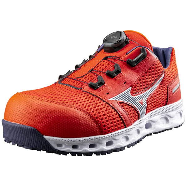ミズノ 安全靴 オールマイティ VH51L BOA F1GA230654 オレンジ×ブルー ワーキングシューズ MIZUNO おしゃれ かっこいい 作業靴 boa JSAA A種 プロスニーカー プロアクティブスニーカー