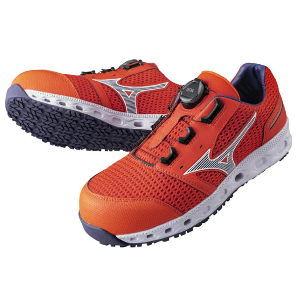 ミズノ 安全靴 オールマイティ VH51L BOA F1GA230654 オレンジ×ブルー ワーキングシューズ MIZUNO おしゃれ かっこいい 作業靴 boa JSAA A種 プロスニーカー プロアクティブスニーカー
