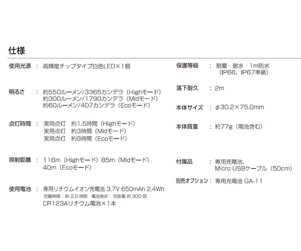 GENTOS GF-117RG 550ルーメン 充電式 LEDライト 電池兼用タイプ Gシリーズフラッシュライト ジェントス LED ライト ワークライト 作業灯