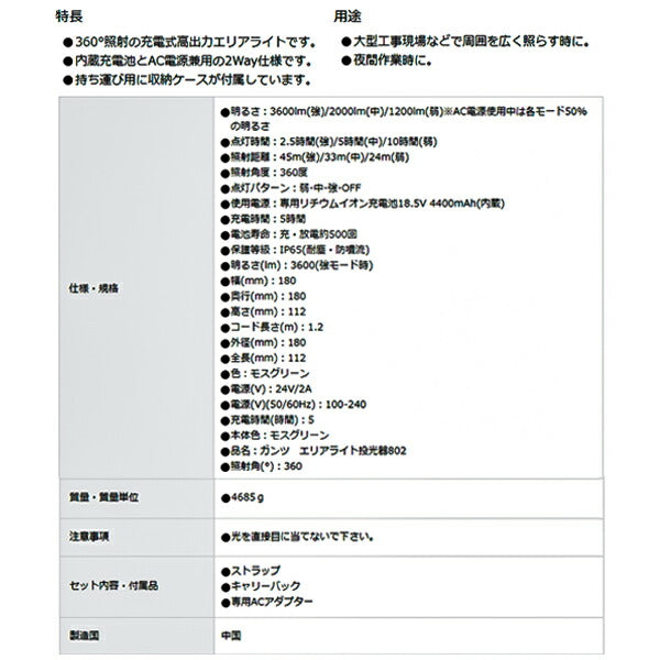 GENTOS ガンツ エリアライト投光器 802 GZA-802 LED ジェントス LED ライト ワークライト 作業灯