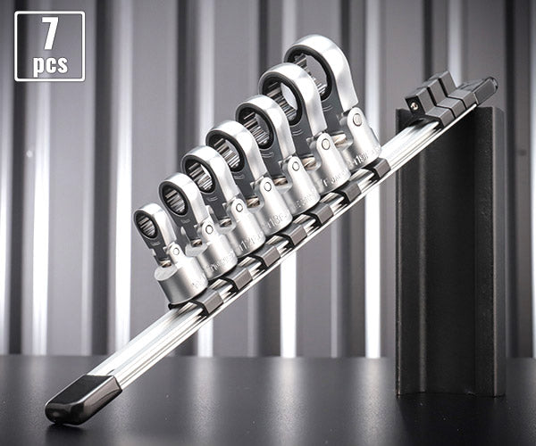 TONE フレックスラチェットめがねソケットセット(ホルダー付) 差込角9.5mm 7点セット (HRM307F)(4953488479676) トネ