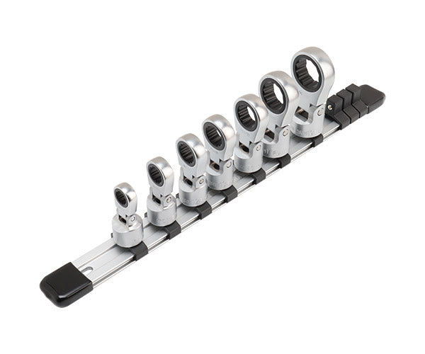 TONE フレックスラチェットめがねソケットセット(ホルダー付) 差込角9.5mm 7点セット (HRM307F)(4953488479676) トネ