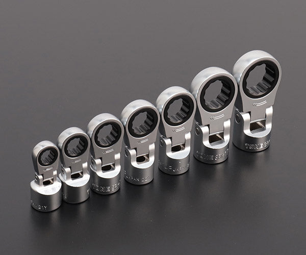 TONE フレックスラチェットめがねソケットセット(ホルダー付) 差込角9.5mm 7点セット (HRM307F)(4953488479676) トネ