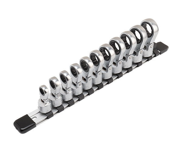 TONE フレックスラチェットめがねソケットセット(ホルダー付) 差込角9.5mm 11点セット (HRM311F)(4953488479683) トネ