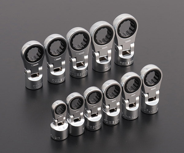 TONE フレックスラチェットめがねソケットセット(ホルダー付) 差込角9.5mm 11点セット (HRM311F)(4953488479683) トネ