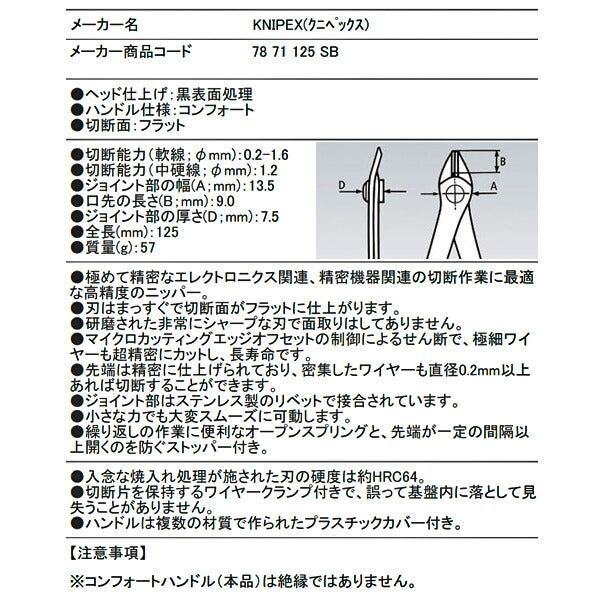 日本正規品 クニペックス スーパーニッパー クランプ付 (SB) (7871-125SB)(4003773013983) KNIPEX