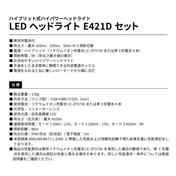 タジマ LEDヘッドライトE421Dセット LEE421DSP