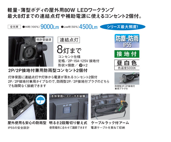 HATAYA LYZ-80K 9000ルーメン LEDワークランプ 屋外用作業灯 連結点灯可能 ハタヤ