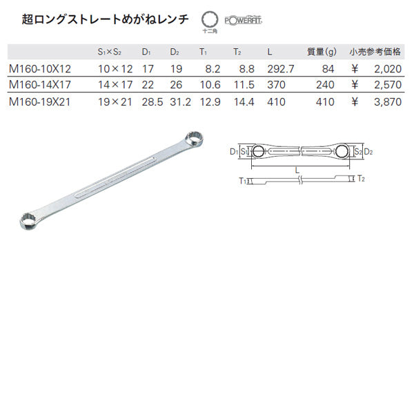 KTC M1603EM 超ロングストレートめがねレンチ3本セット (M160-10X12,14X17,19X21) エヒメマシンオリジナルセット