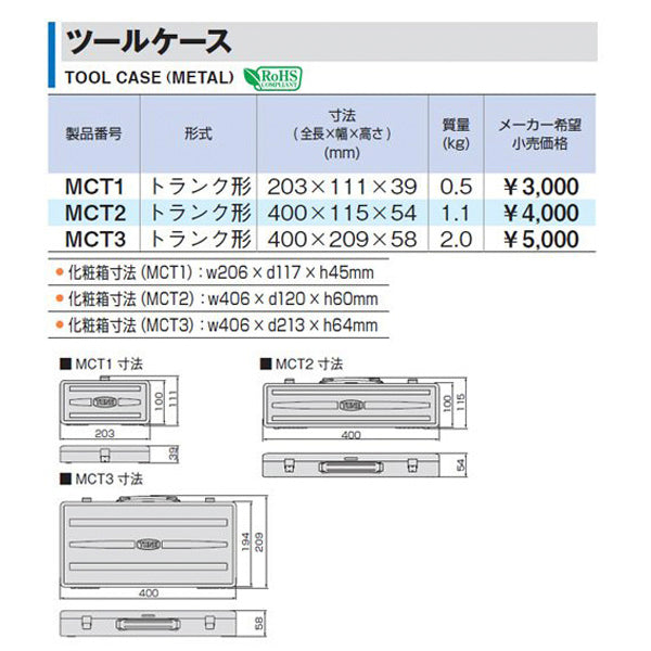 TONE スチール製工具箱 ツールケース 間口203×奥行111×高さ39mm (MCT1)(4953488315110) トネ