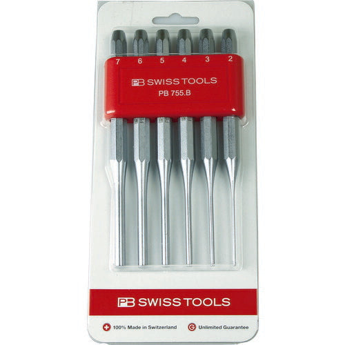 日本正規品 PBスイスツールズ 平行ピンポンチ(八角胴)セット 6本組 ホルダー付 (755.BCN) (7610733235391)