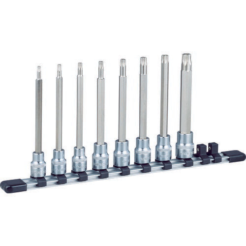 TONE ヘックスローブソケットセット ロングトルクスソケットセット(いじり防止タイプ・ホルダー付) 差込角9.5mm (HTX308HL)(4953488258530) トネ