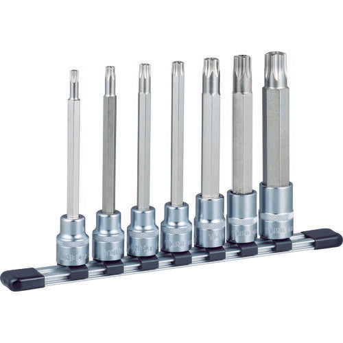 TONE ヘックスローブソケットセット ロングトルクスソケットセット(いじり防止タイプ・ホルダー付) 差込角12.7mm (HTX407HL)(4953488258561) トネ