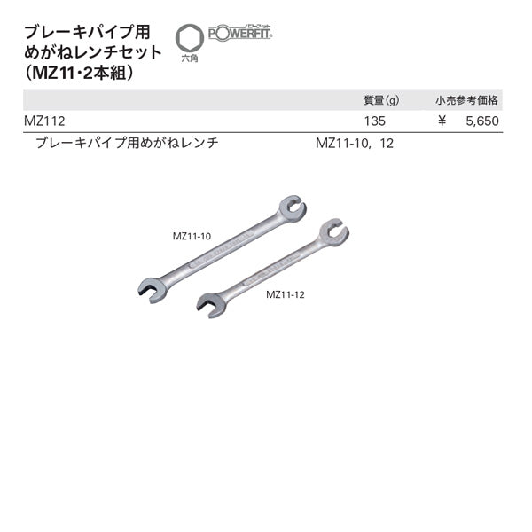 KTC ブレーキパイプ用メガネレンチセット 2点 10~12mm (MZ112)(4989433301174) 京都機械工具