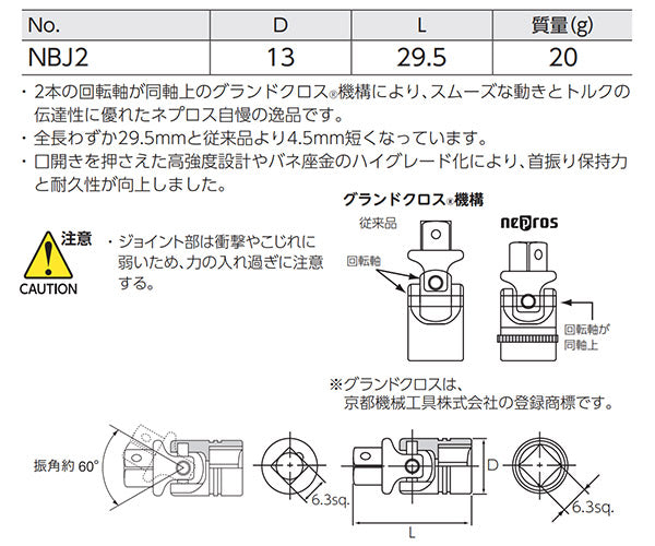NEPROS NBJ2 6.3sq.ユニバーサルジョイント ネプロス
