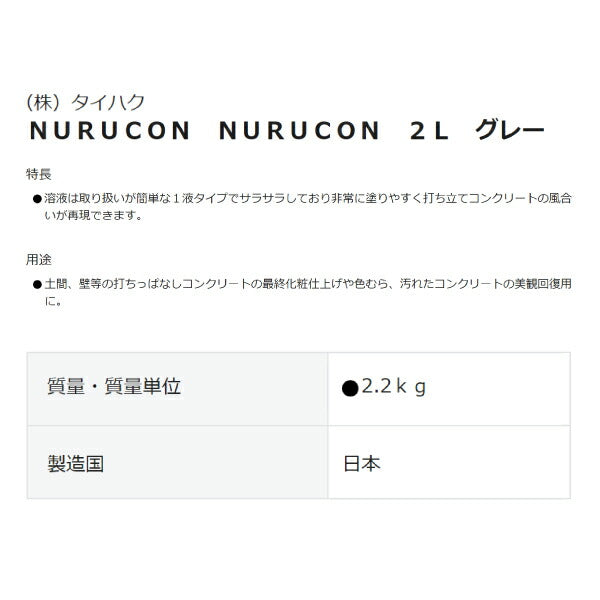 ヌルコン 2L グレー 水性コンクリート用化粧剤 NC-2G タイハク NURUCON 補修 DIY リフォーム 塗るコンクリート