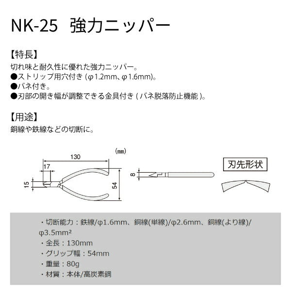 エンジニア 強力ニッパー(穴付) 125mm (NK-25) (4989833031251) ENGINEER