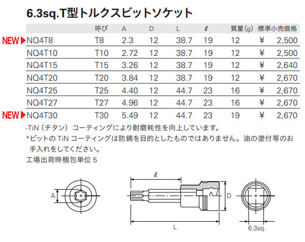 NEPROS 6.3sq.T型トルクスビットソケット NQ4T30 T30 差込角1/4 ネプロス