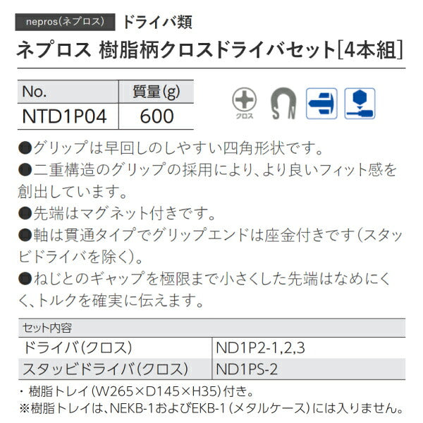 NEPROS NTD1P04 樹脂柄クロスドライバーセット4本組 ネプロス