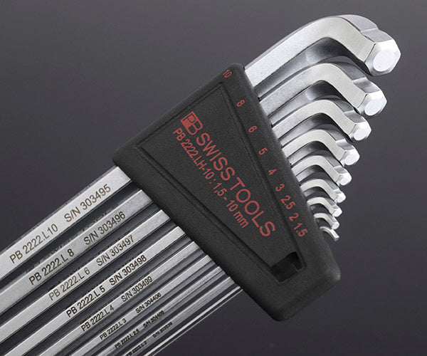 日本正規品 PBスイスツールズ ホルダー付マルチアングルロング六角レンチセット 90°/100°ボール付 9本組 (2222.LH-10CN) (7610733282852)