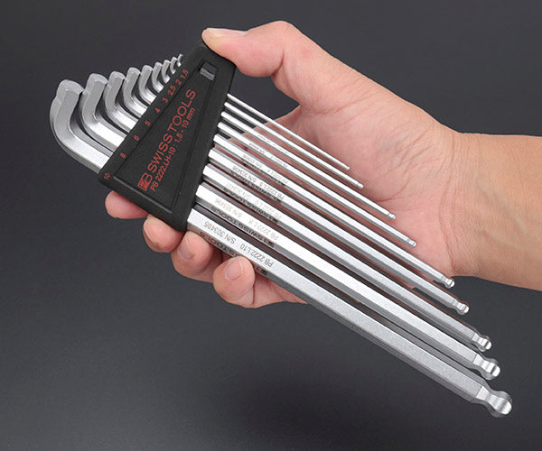 日本正規品 PBスイスツールズ ホルダー付マルチアングルロング六角レンチセット 90°/100°ボール付 9本組 (2222.LH-10CN) (7610733282852)