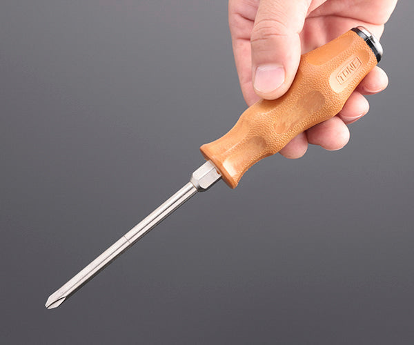 TONE 木柄ドライバー スベランドライバー(貫通) 刃先No.2 軸長100mm 全長198mm (PWPD-002)(4953488409673) トネ