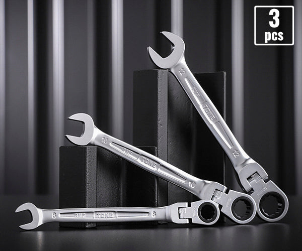 TONE コンビネーションラチェットレンチ 首振ラチェットめがねレンチセット 3点セット (RMF300)(4953488422665) トネ