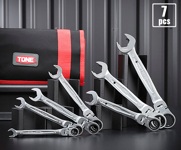 TONE コンビネーションラチェットレンチ 首振クイックラチェットめがねレンチセット 7点セット (RMFQ700)(4953488299267) トネ